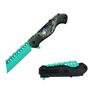 4.75" Razor Tactical Spring Assist Pocket Knife - Green Skeleton (Box 222)
