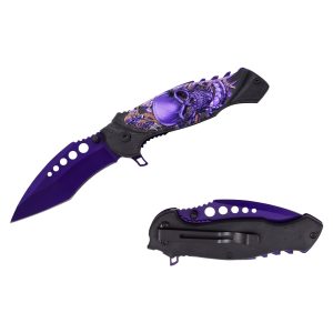 4.75" Razor Tactical Spring Assist Pocket Knife - Purple Skull (Box 210)
