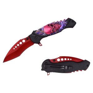 4.75" Razor Tactical Spring Assist Pocket Knife - Skull Design 1 (Box 205)