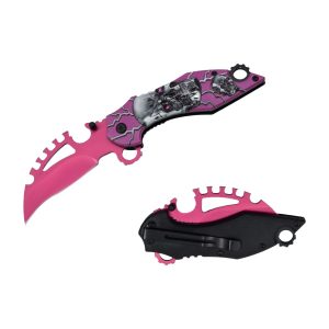 4.5" Razor Tactical Spring Assist Pocket Knife - Pink Skull (Box 194)