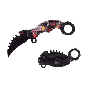 4.5" Razor Tactical Spring Assist Pocket Knife - Red Skull Karambit (Box 193)