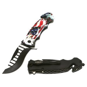 4.5" Razor Tactical Spring Assist Knife - American Flag W/ Statue Of Liberty & Eagle (Box 53)