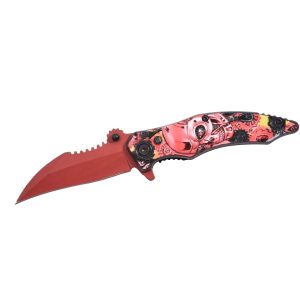 4.5" Razor Tactical Spring Assist Knife - Pink Skull Design 2 (Box 136)