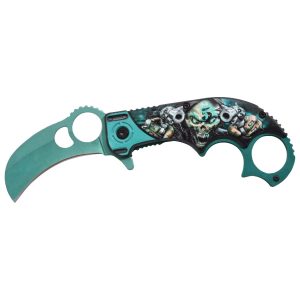 4.5" Razor Tactical Spring Assist Pocket Knife -Green Tractical Karambit (Box 198)