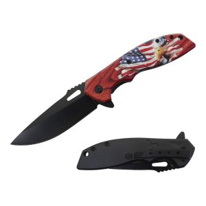 8.25" Razor Tactical Assist Knife W/ Abs Handle - American Flag W/ Eagle (Box 55)