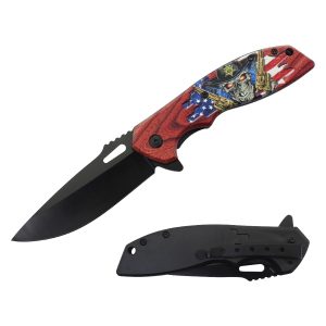 8.25" Razor Tactical Assist Knife W/ Abs Handle - Sherif Skull W/ Hat & Gun (Box 217)