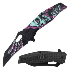 4.5" Razor Tactical Assist Knife 3D Print Plastic Handle - Green Zombie (Box 47)