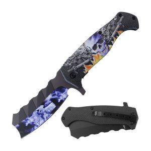 4.5" Razor Tactical Assist Knife 3D Print Plastic Handle - Skull Design 2 (Box 195)