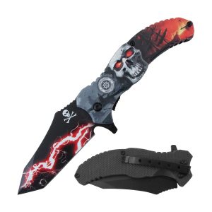4.5" Razor Tactical Assist Knife 3D Print Plastic Handle - Skull Design 1 (Box 129)