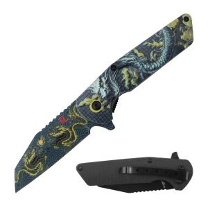 4.5" Razor Tactical Assist Knife 3D Print Plastic Handle - Dragon Design 2 (Box 204)