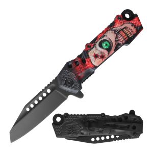 4.5" Razor Tactical Assist Knife 3D Print Plastic Handle - Red Skull (Box 116)