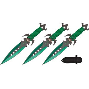 7.5" Razor Tactical Throwing Knife Set W/Sheath 3ct -Green Design 2