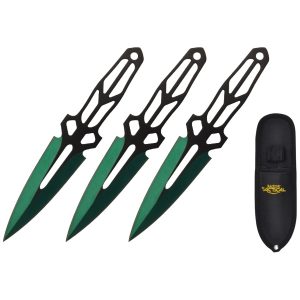 7.5" Razor Tactical Throwing Knife Set W/Sheath 3ct - Black Design 2