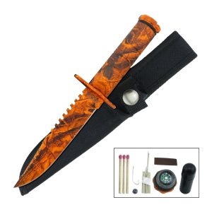 8.5" Razor Tactical Survival Knife W/ Nylon Sheath - Orange Camo