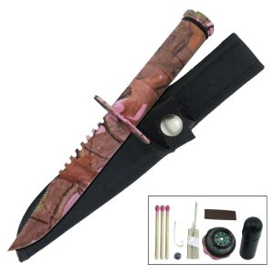8.5" Razor Tactical Survival Knife W/ Nylon Sheath - Pink Camo