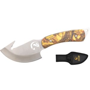 7.25" Gut Hook Hunting Knife W/Sheath - Yellow Camo