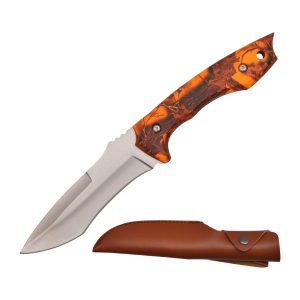 9" Hunting Knife Wood Handle W/Sheath - Orange