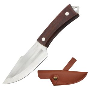 8.5" Razor Tactical Hunting Knife W/ Sheath & Belt Loop - Wood Handle Design 2