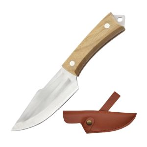 8.5" Razor Tactical Hunting Knife W/ Sheath & Belt Loop - Wood Handle Design 1