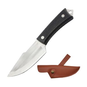 8.5" Razor Tactical Hunting Knife W/ Sheath & Belt Loop -  Black Wood Handle