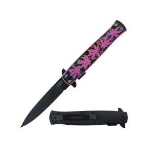 4.5" Snake Eye Tactical Spring Assist Knife Stiletto Style - Pink Leaves (Box 84)