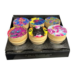 IDGAF 2 IN 1 Glass Jar w/ Grinder 6ct - Psychedelic