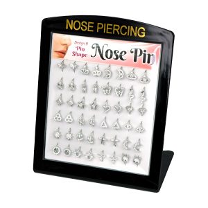 Nose Stud Pin Shape Silver Mini Display 48ct