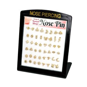 Nose Stud Pin Round Shape Gold Mini Display 48ct - Design B