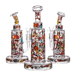 8" Mix Colors Eye Print Clear Water Pipe