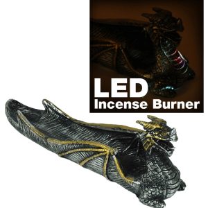 3 x 11" Clay Incense Burner for Stick Silver & Gold Dragon Aromatherapy LED Burner