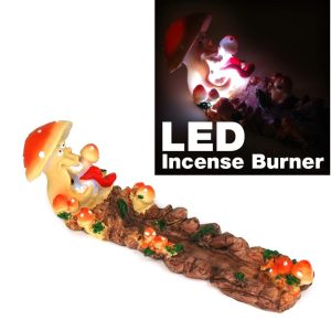 3 x 11" Clay Incense Burner for Stick Orange & Brown Mushroom Aromatherapy LED Burner