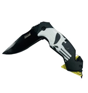 Battle Buddy Knives Spring Assist Knife - Black Punisher Skull (Box 1)
