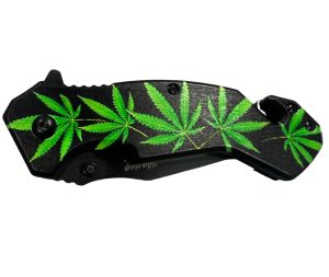 Battle Buddy Knives Spring Assist Knife - Green Marijuana Leaves Handle (Box 5)