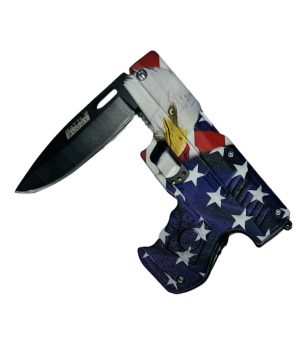 Battle Buddy Knives Spring Assist Gun Shaped Knife - US Flag w/ Eagle (Box 122)