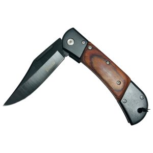 Battle Buddy Knives Spring Assist Knife - Black Blade w/ Wood Handle (Box 60)