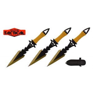 7.5" Razor Tactical Throwing Knife Set Nylon Sheath 3ct - Gold