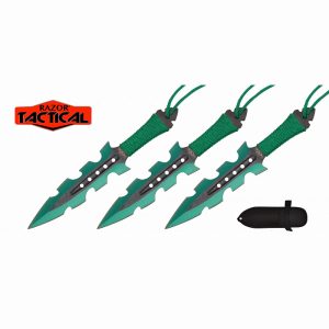 7.5" Razor Tactical Throwing Knife Set W/Sheath 3ct - Green Design 1