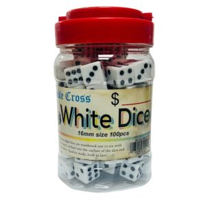 Double Cross 16mm White Dice 100ct Jar