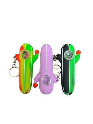 Cactus Silicone Hand Pipe Keychain 3ct