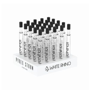 White Rhino Pyrex V2 Glass Straw W/Silicone Cap 25ct Display