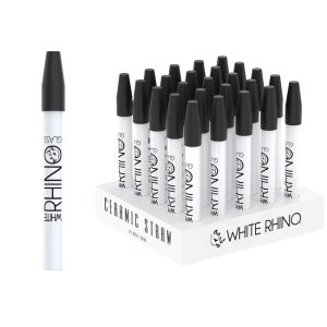 White Rhino White Ceramic Straw W/Silicone Cap 25ct Display