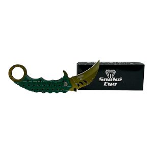 Snake Eye Tactical Karambit Style Spring Assist Knife - Gold Blade w/ Green Handle (Box 93)