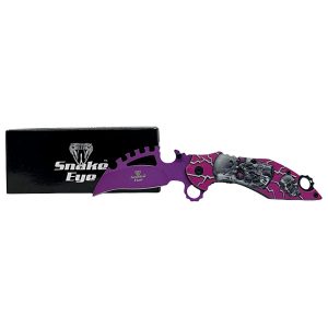 Snake Eye Tactical Knife - Purple Blade w/ 3D Skull Pink Handle (Box 7)