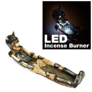 3 x 11" Clay Incense Burner for Stick Silver Skull w/Teeth Aromatherapy LED Burner