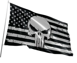 3'x5' Fun Flags Large - Black & White American w/ Skull Punisher