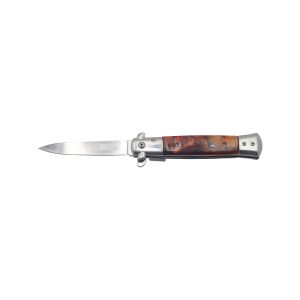 Battle Buddy Knives Spring Assist Siletto Knife - Silver Blade w/ Wood Handle (Box 107)